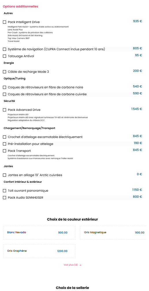 Options du véhicule