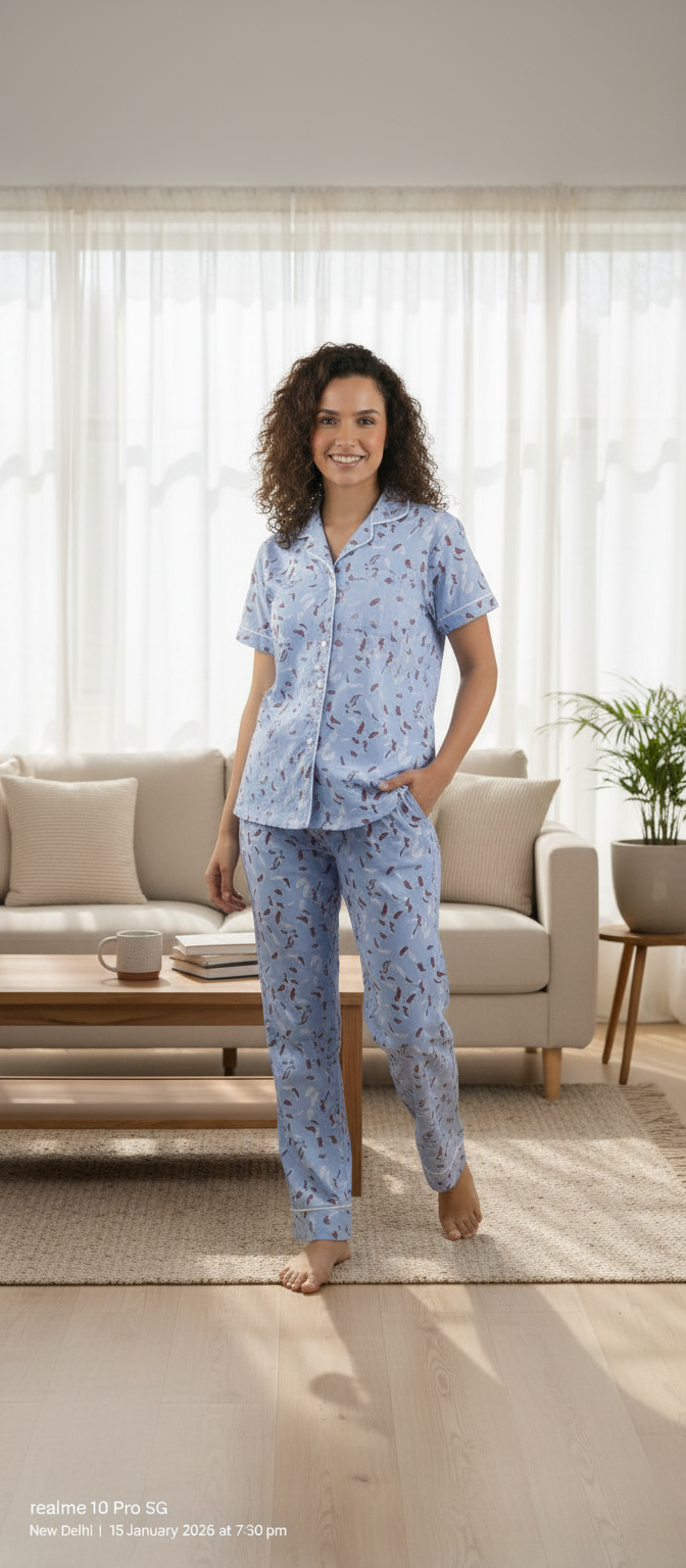 Full button-down Blue Night Suit