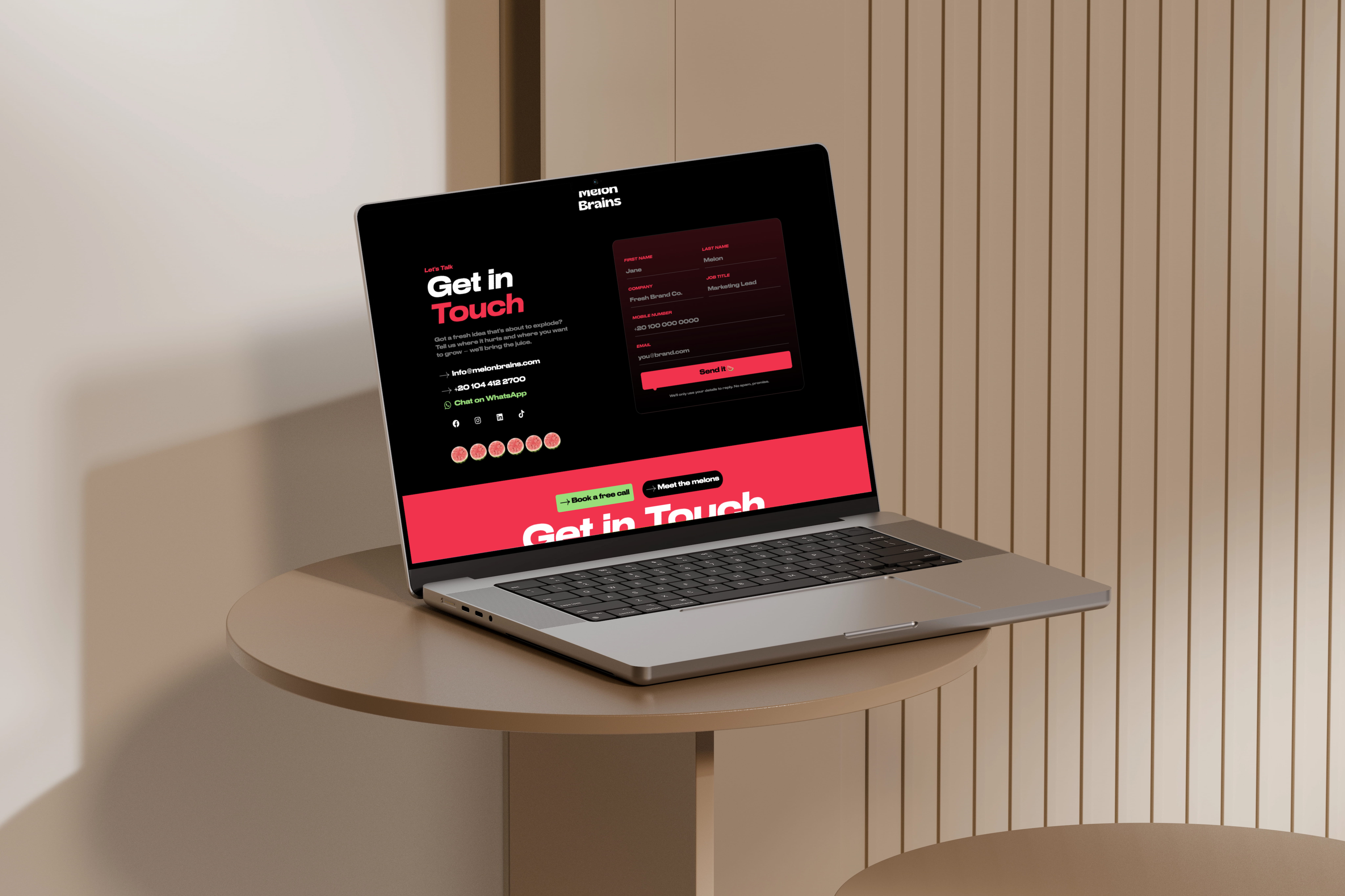 Screenshot of a Melon Brains website page showcasing the studio's animated portfolio work