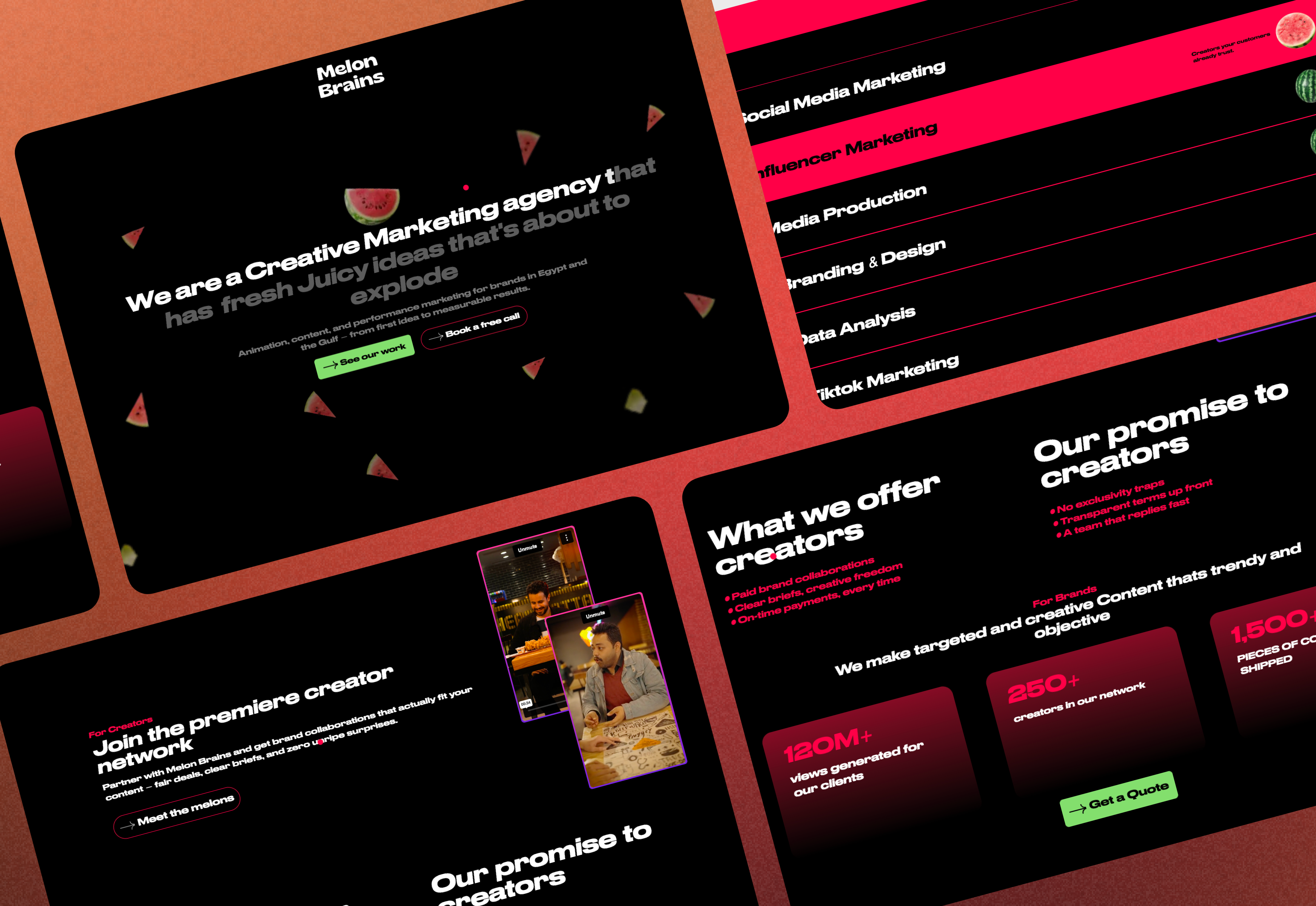 Full-width screenshot of the Melon Brains website homepage design