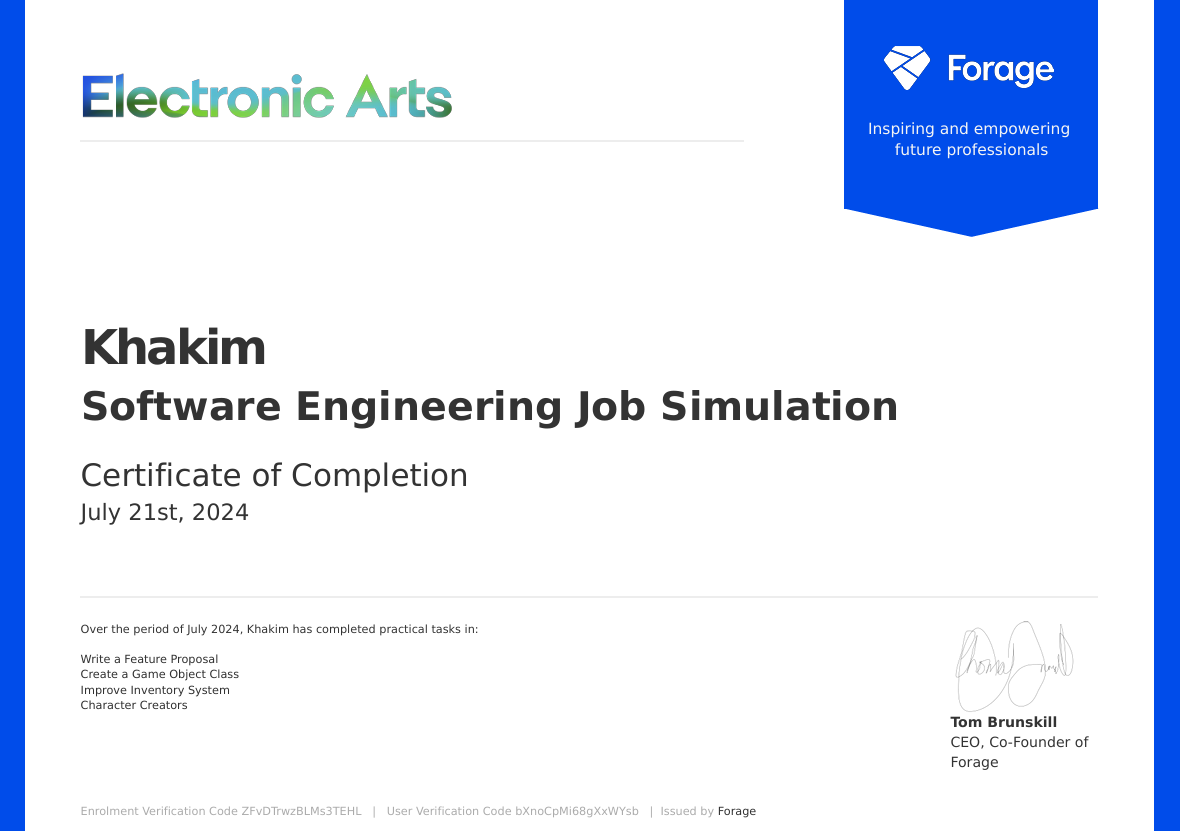 Software Engineering Job Simulation - Electronic Arts
