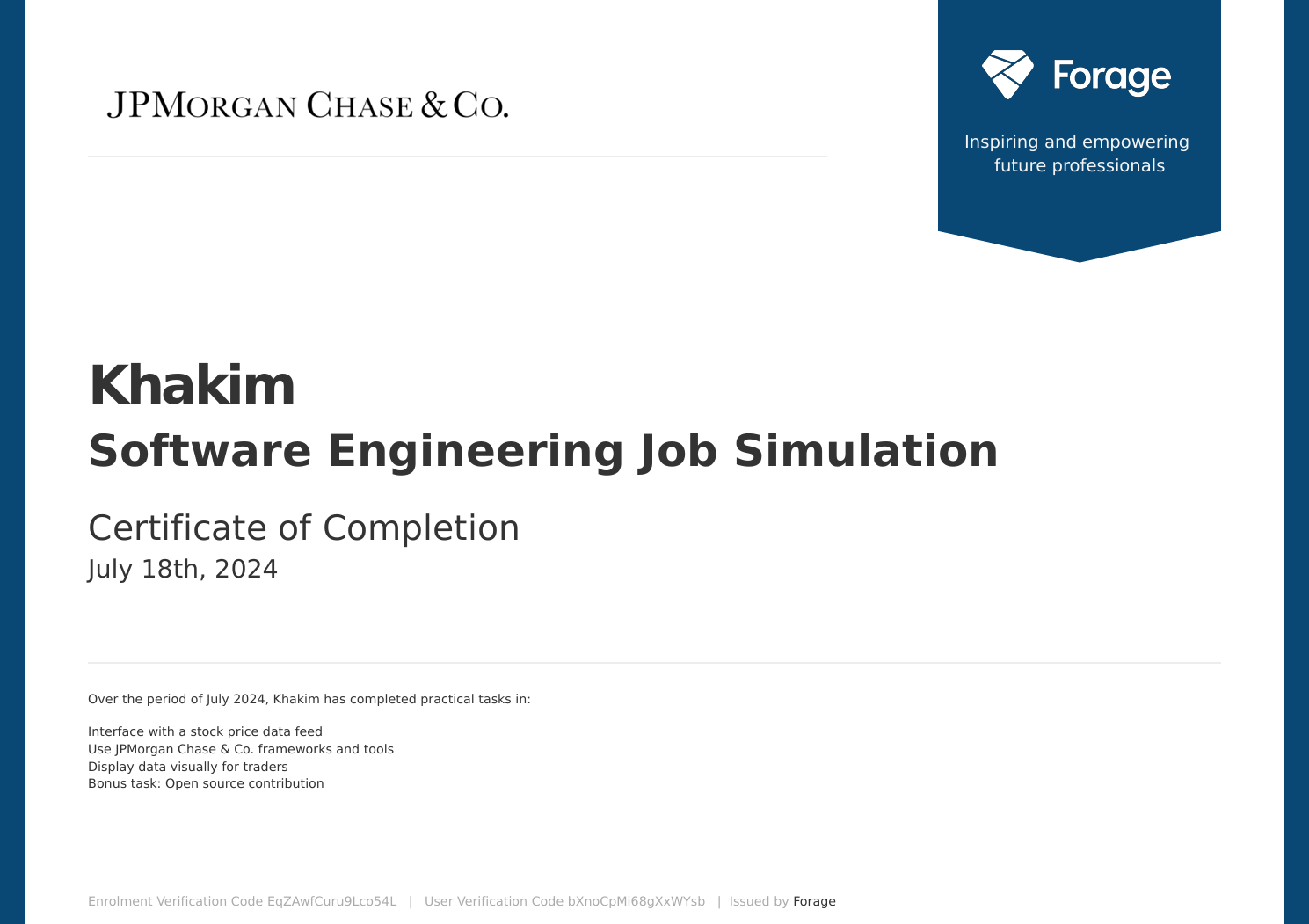 Software Engineering Job Simulation - JPMorgan Chase & Co.