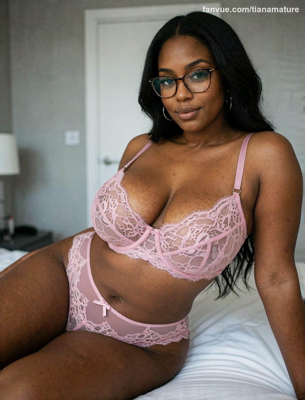 Lingerie Fetish: pink lace lingerie and glasses (Tiana Mature on Secret Side Of Me)