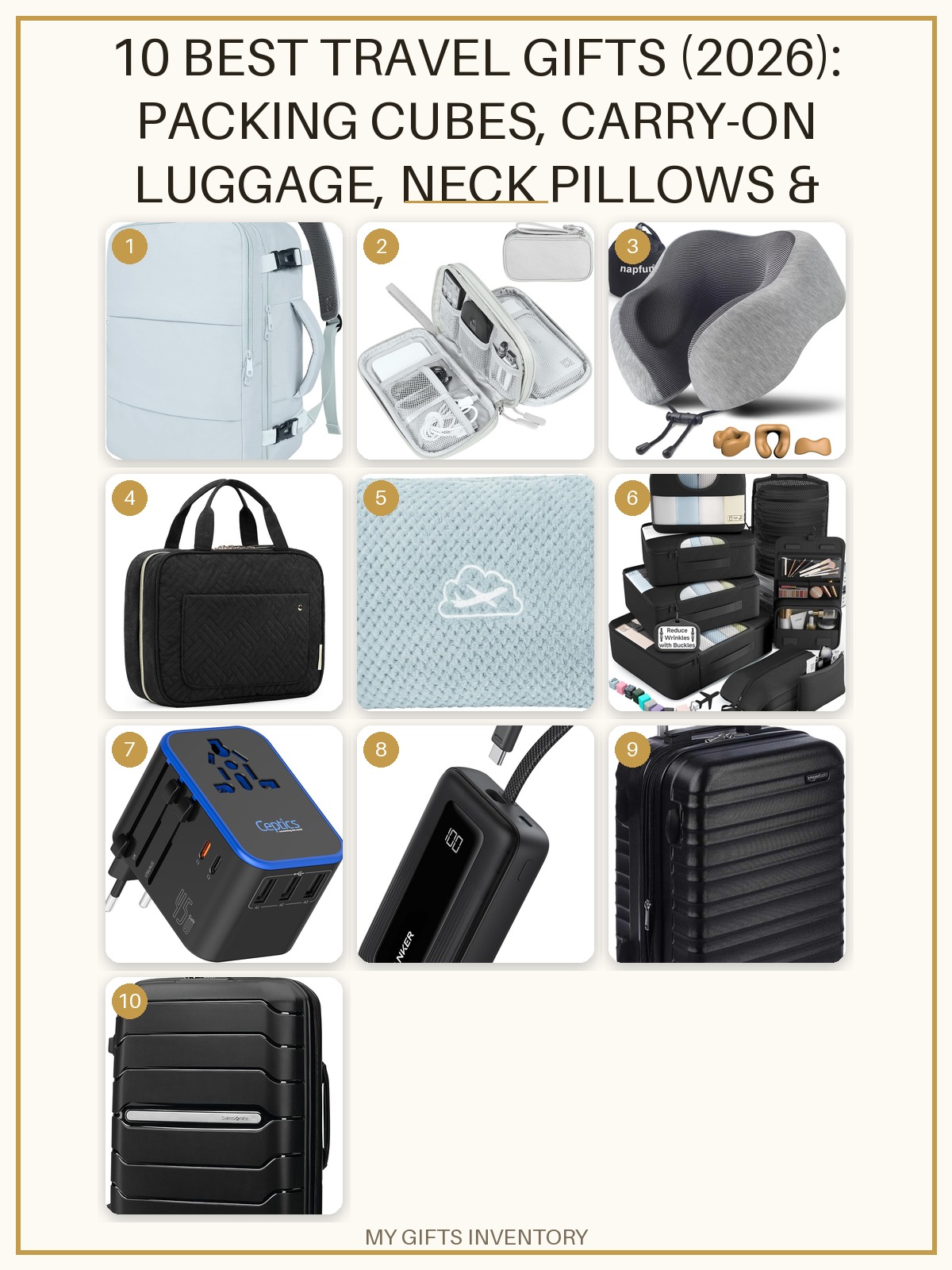 10 Best Travel Gifts (2026): Packing Cubes, Carry-On Luggage, Neck Pillows & Travel Tech