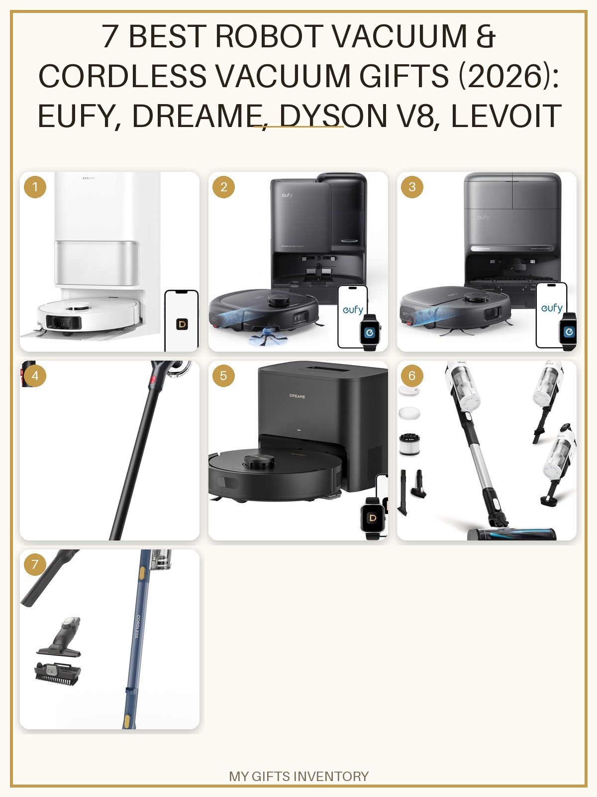 7 Best Robot Vacuum & Cordless Vacuum Gifts (2026): eufy, Dreame, Dyson V8, Levoit & Shark Picks for Pet Hair and Hard Floors