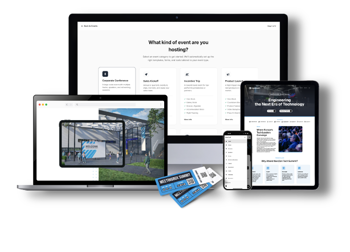 Finished branded event website across desktop, tablet, and mobile devices