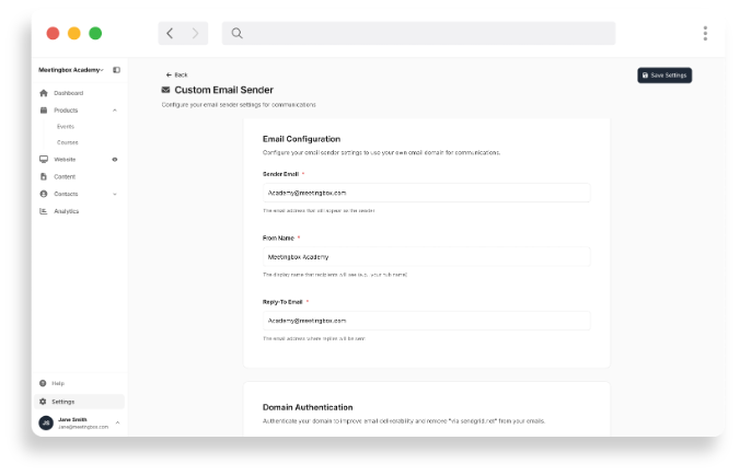Email sender setup for Meetingbox hubs
