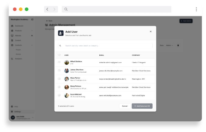 Team members settings for Meetingbox hubs