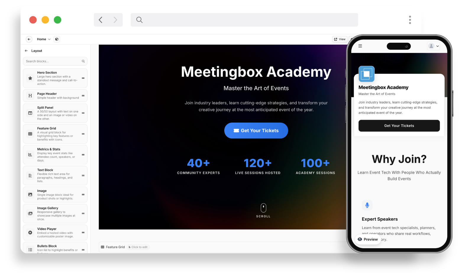 Website builder for Meetingbox hubs