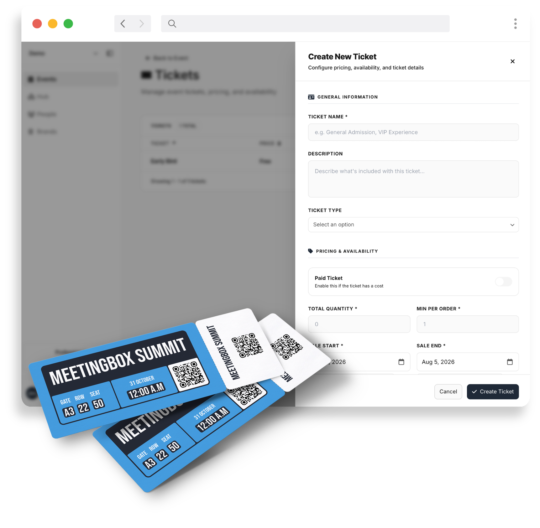 Flexible ticketing setup for Meetingbox events
