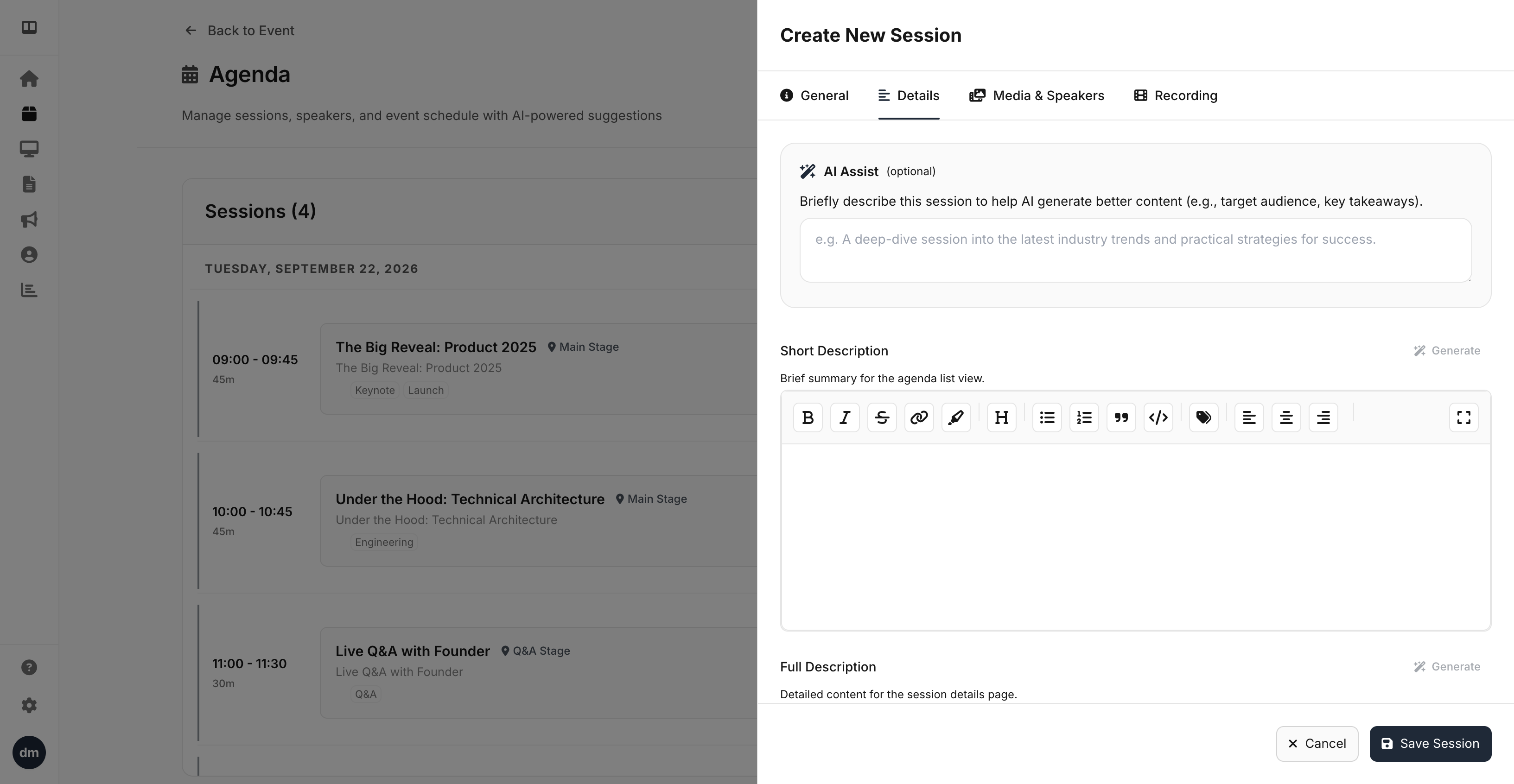 Program coordination and session details for Meetingbox events