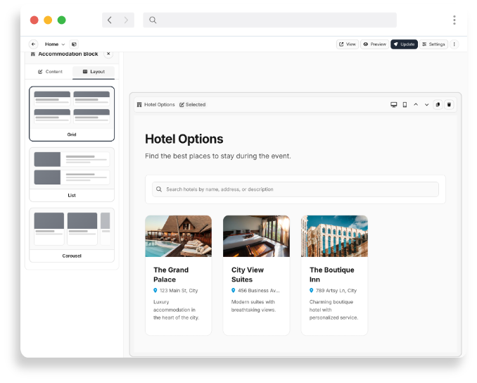 Accommodation hero preview for Meetingbox events