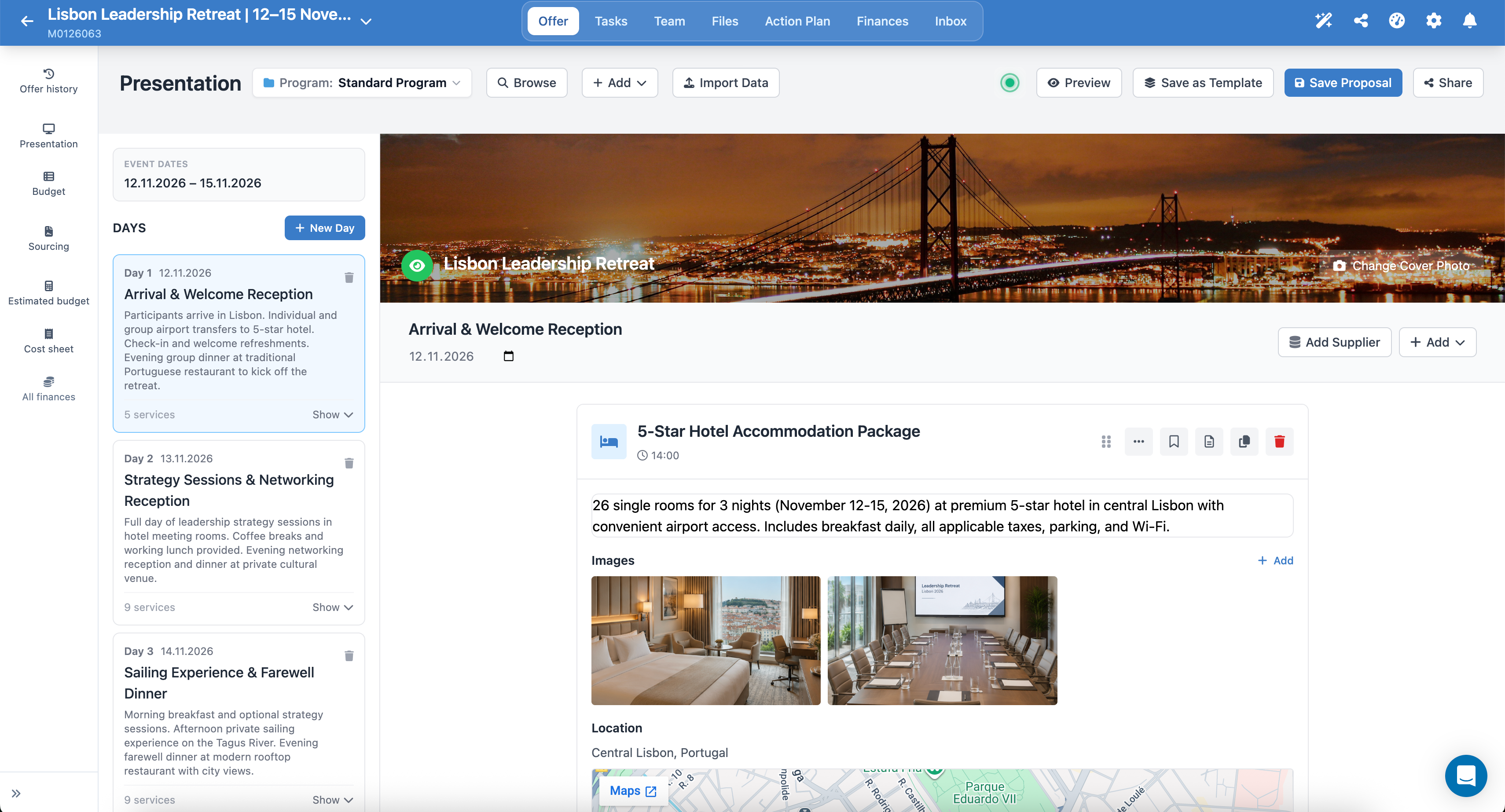 Event proposal presentation builder