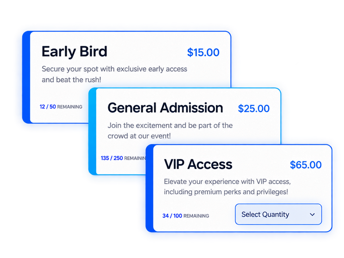 Early-Bird-, Standard- und VIP-Tickets