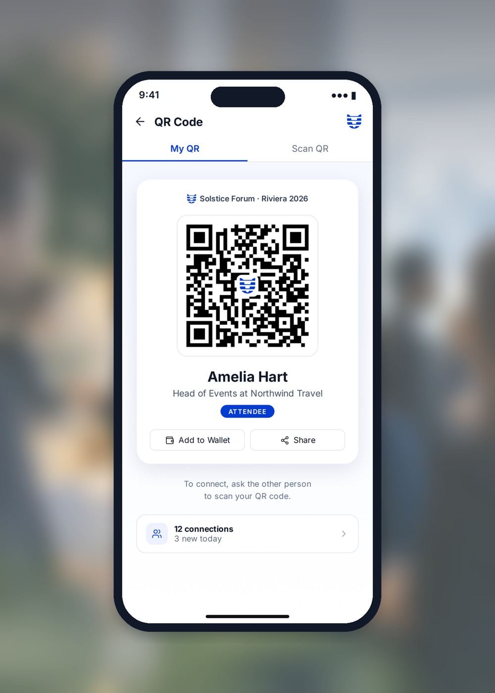 Guest's personal event QR code for sharing contact details