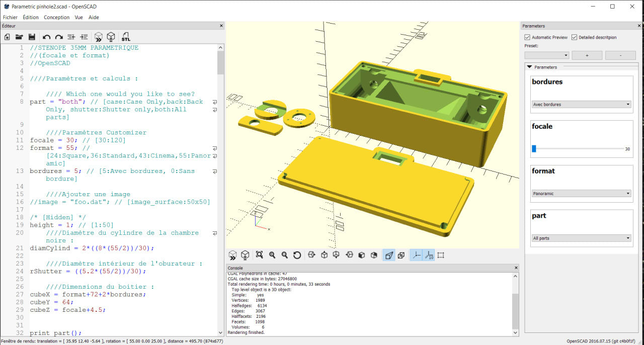 sténopé paramétrable et imprimable en 3D