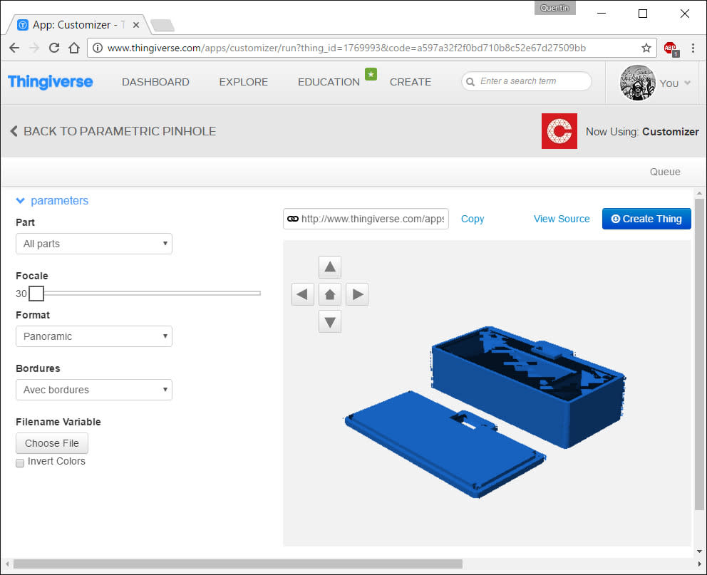 sténopé paramétrable et imprimable en 3D