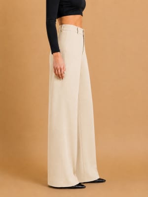 beigewidelegpleatless beige image 2