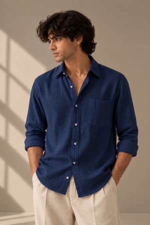navy-blue-linen-blend-shirt navy image 1