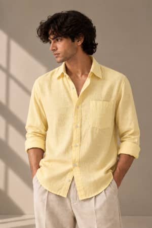 light-yellow-linen-blend-shirt butter-yellow image 1