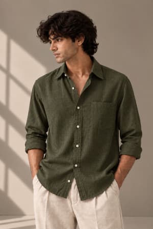olive-green-linen-blend-shirt olive-green image 1