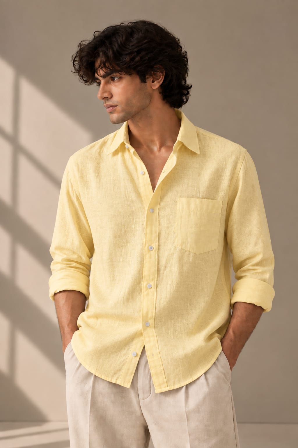 light-yellow-linen-blend-shirt butter-yellow image 1