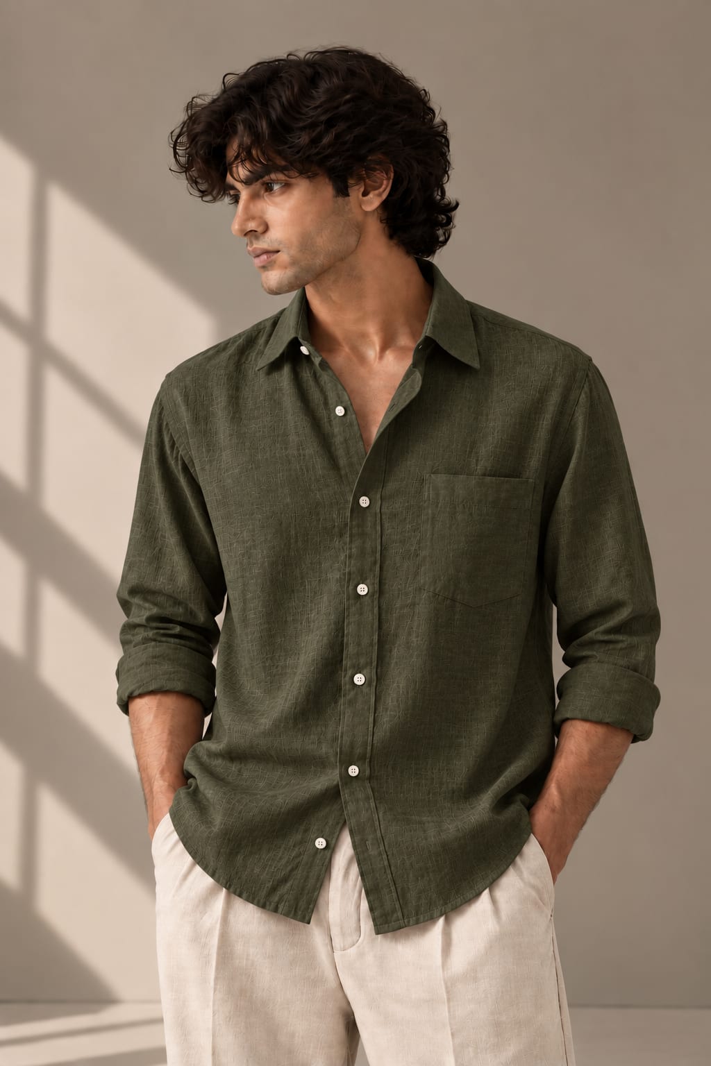 olive-green-linen-blend-shirt olive-green image 1
