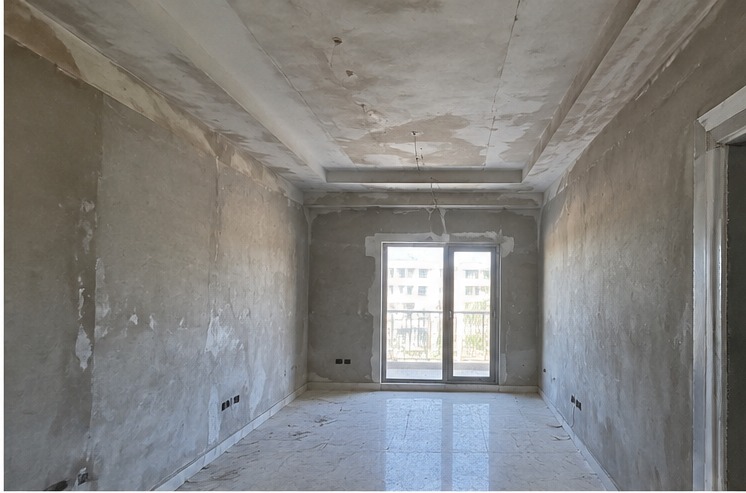 Before Modern Grey Bedroom with Illuminated Gypsum Ceiling