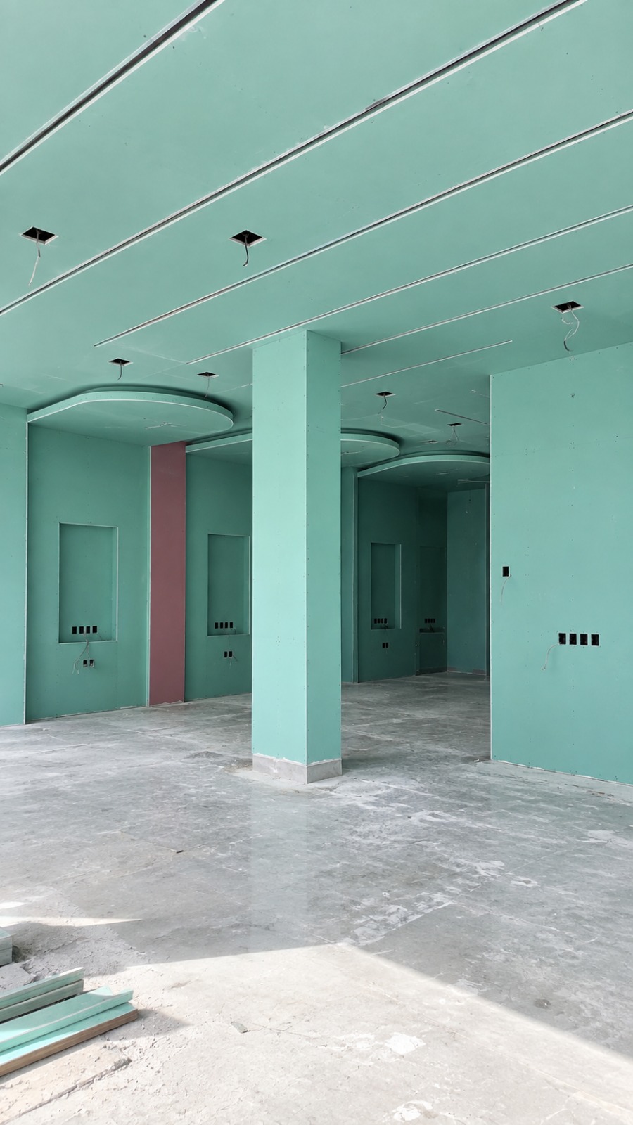 Before Luxury Salon Interior with Sculpted Gypsum Ceiling & Ambient Lighting