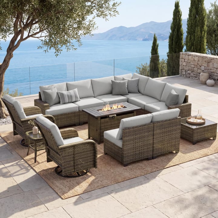 13-Piece Wicker Patio Furniture Set with Fire Pit