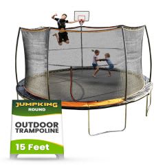 15' Round Trampoline w/ Basketball Hoop & Enclosure Net