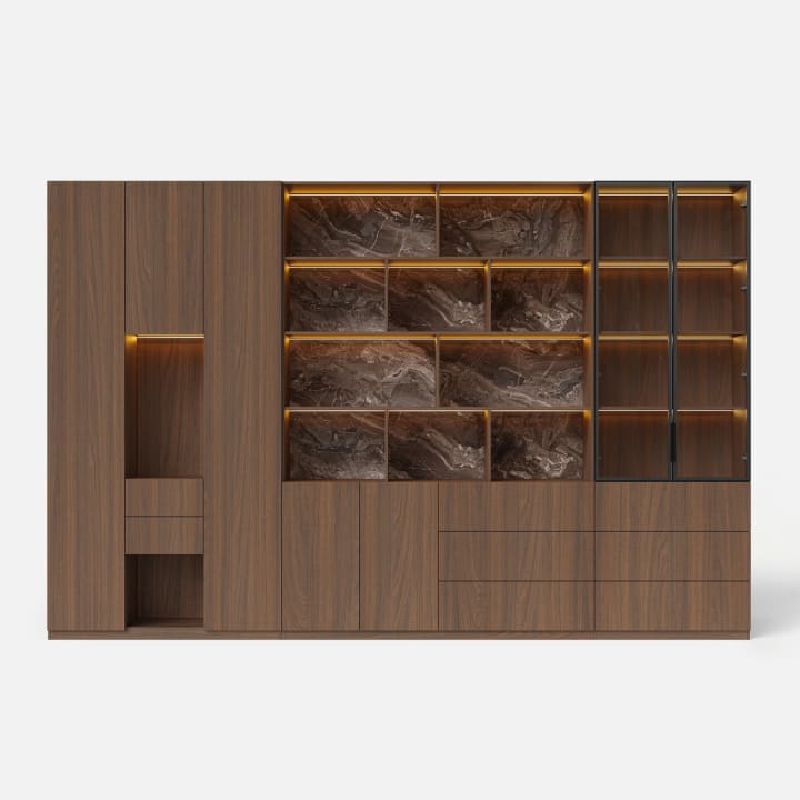 3-Piece Display Cabinet Storage Set-Brown
