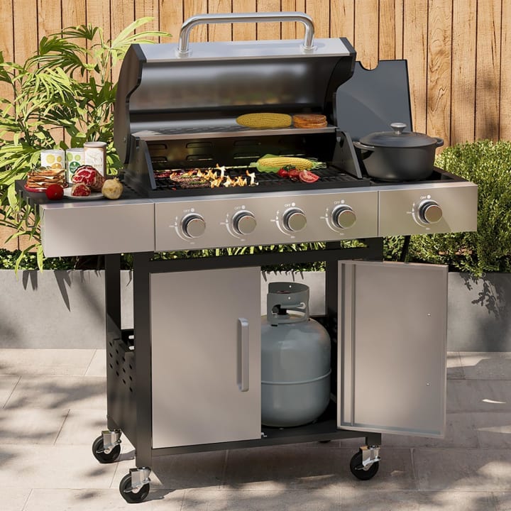 4-Burner Propane Grill with Side Burner - With Hooks