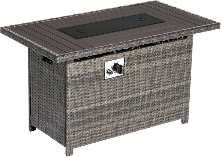 44-Inch Wicker Fire Pit Table - Black