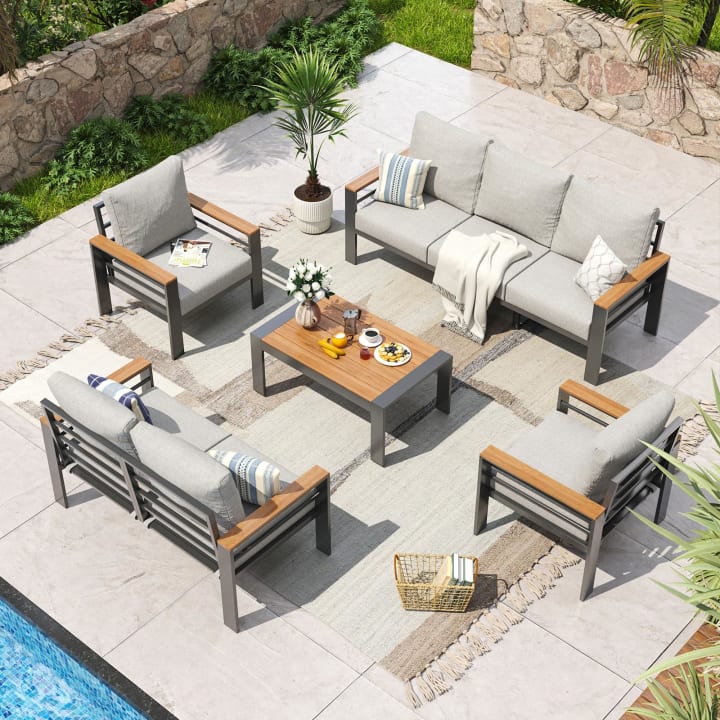 Aluminum Patio Furniture Set - 5-Piece / Gray / Light Gray