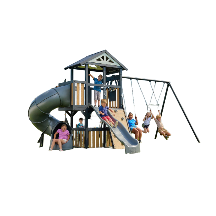 Atlas Steel Swing Set with Monkey Bars and Tube Slide