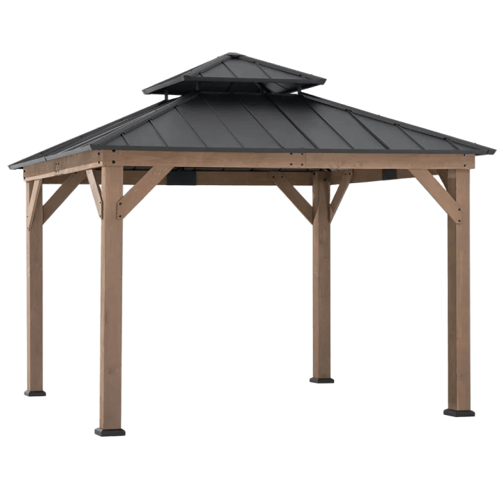 Classic Wooden Hardtop Gazebo 11' x 11' - Weathered Cedar