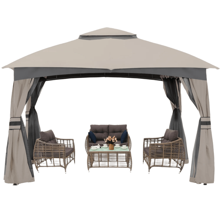 Double Soft-Top Patio Gazebo 8x8 / 10x10 / 10x12 with Mosquito Netting