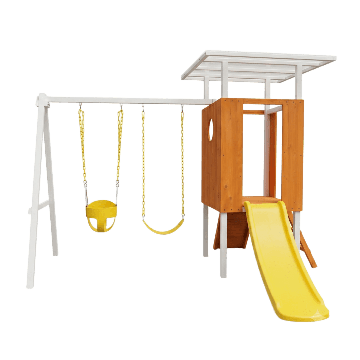 Forest Small Outdoor Toddler Swing Set | Compact Wooden Swing Frame for Babies & Kids