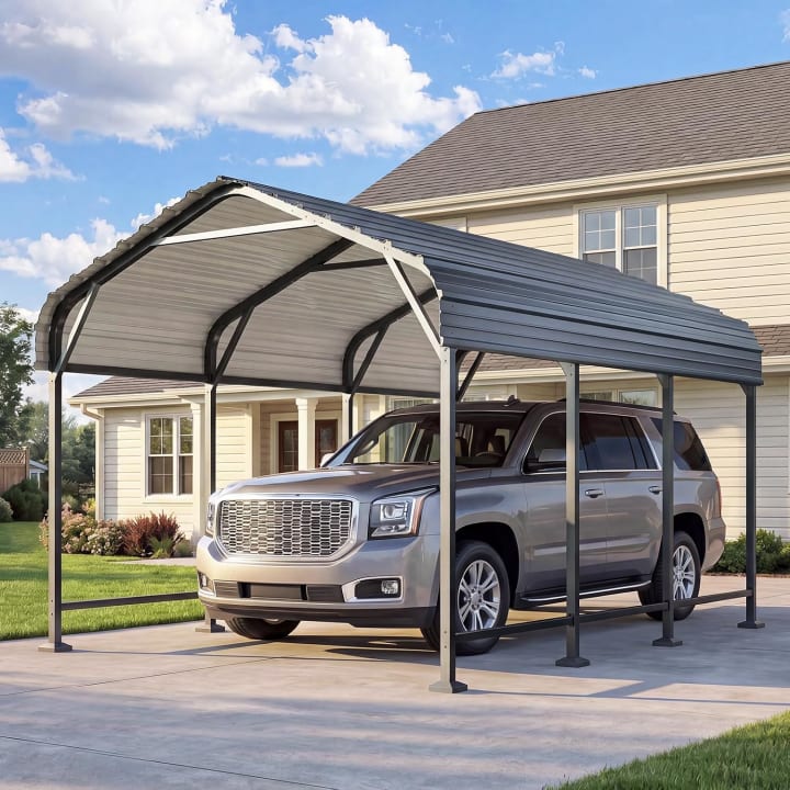 Galvanized Metal Carport - 12' x 20' / Black / Reinforced Metal