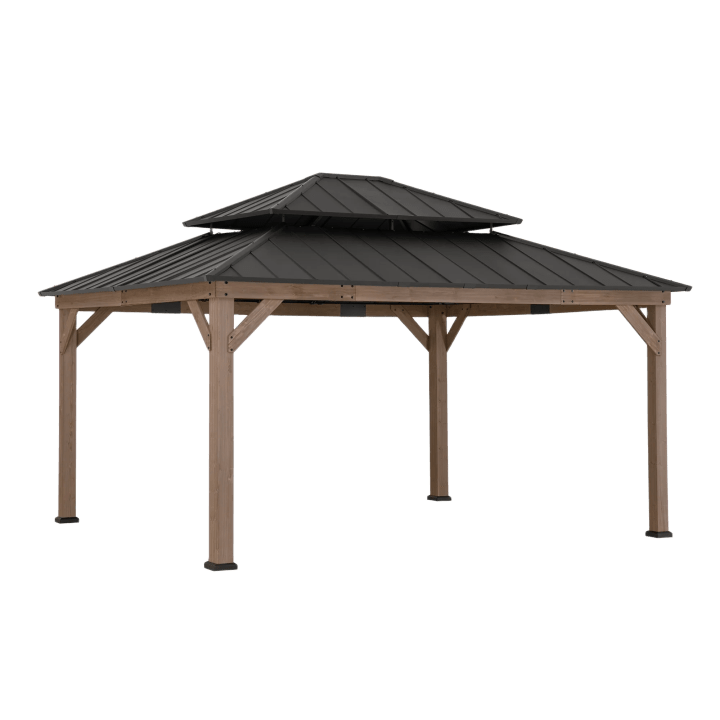 Grand Double-Tier Wooden Gazebo 13' x 15' - Weathered Cedar