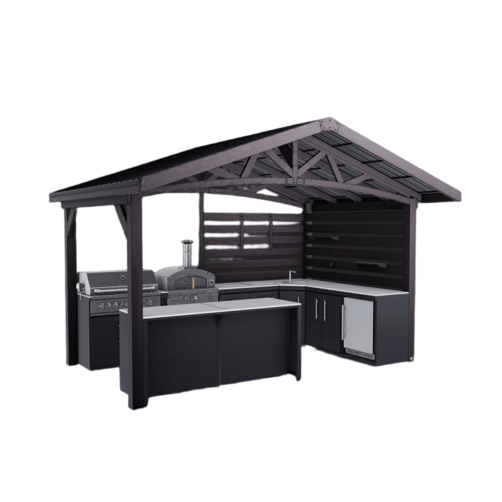 Langston | Covered Walk-In Outdoor Kitchen with Built-In Grill & Pizza Oven