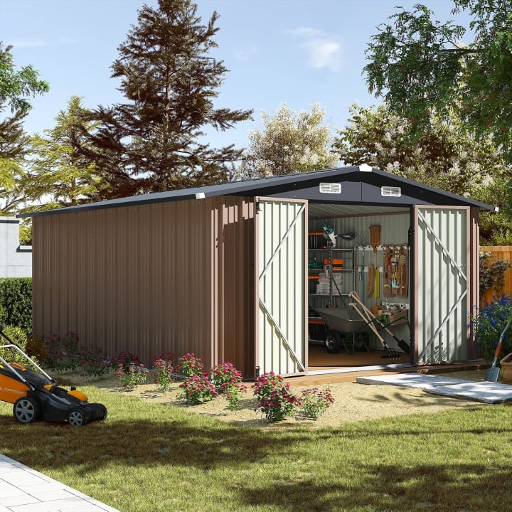 Metal Storage Shed - 10' x 12' / Brown