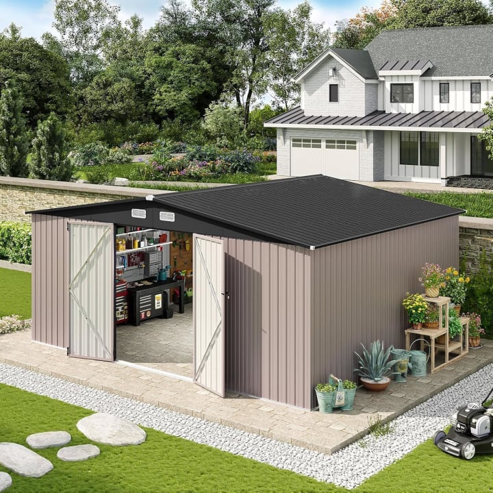 Metal Storage Shed - 12' x 14' / Brown