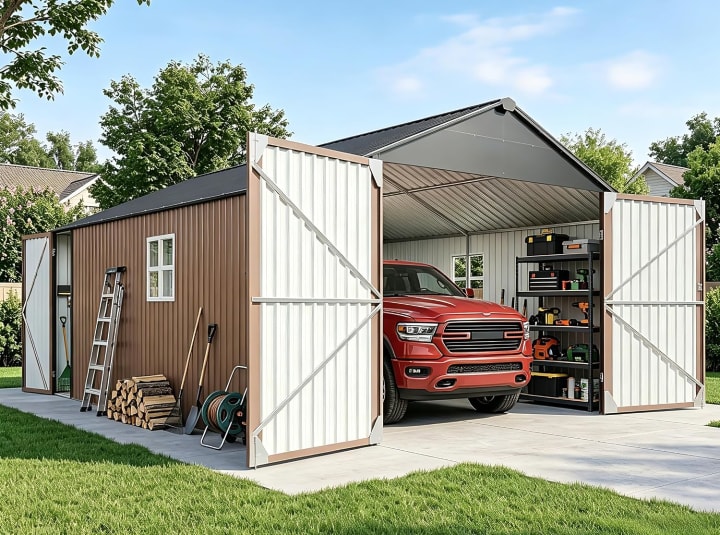 Metal Storage Shed - 12' x 20' / Brown