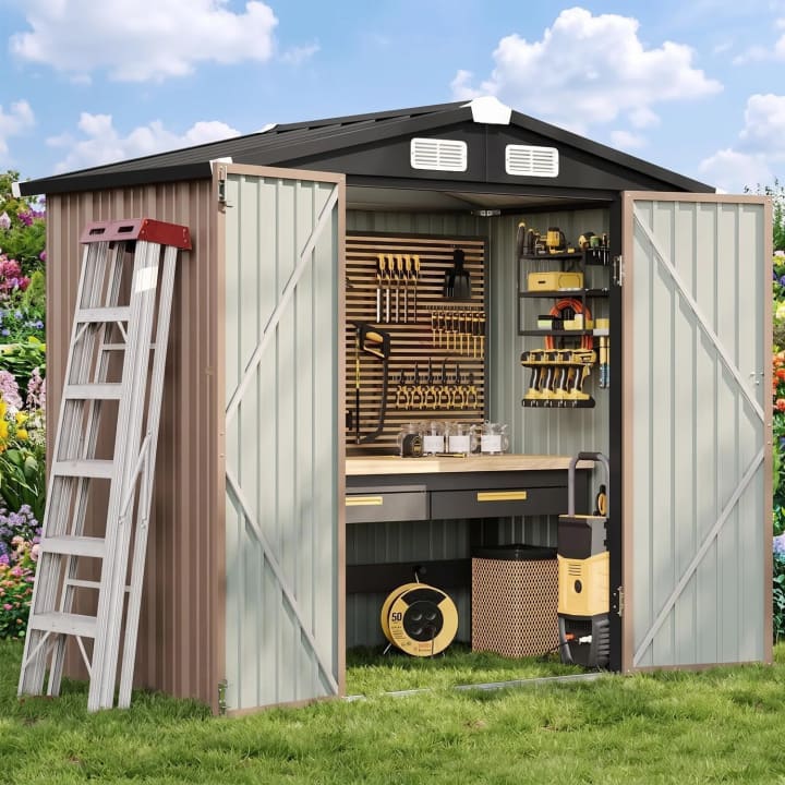 Metal Storage Shed - 6' x 4' / Brown