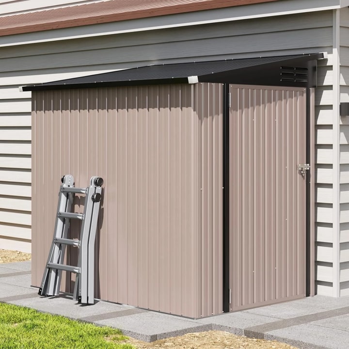 Metal Storage Shed with Galvanized Steel Base - 6' x 4' / Brown