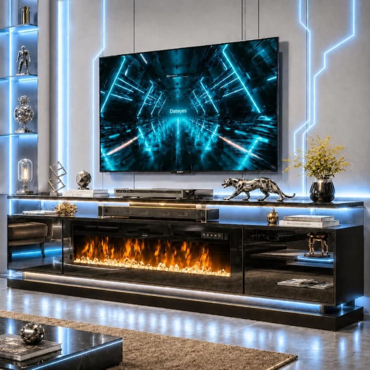 Modern Fireplace TV Stand - 80-Inch Black