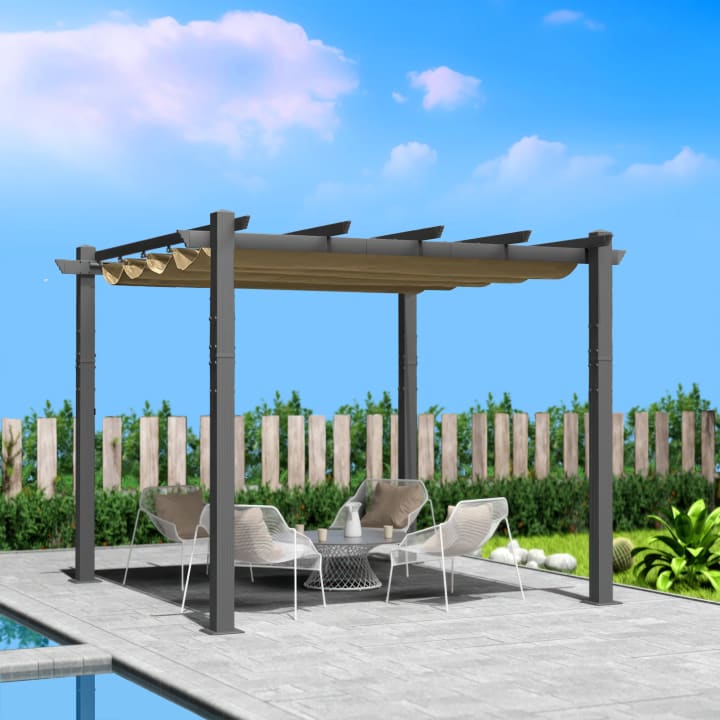 Morgan Outdoor 10' x 10' Extra-Large Aluminum Frame Pergola with Sunshade Canopy