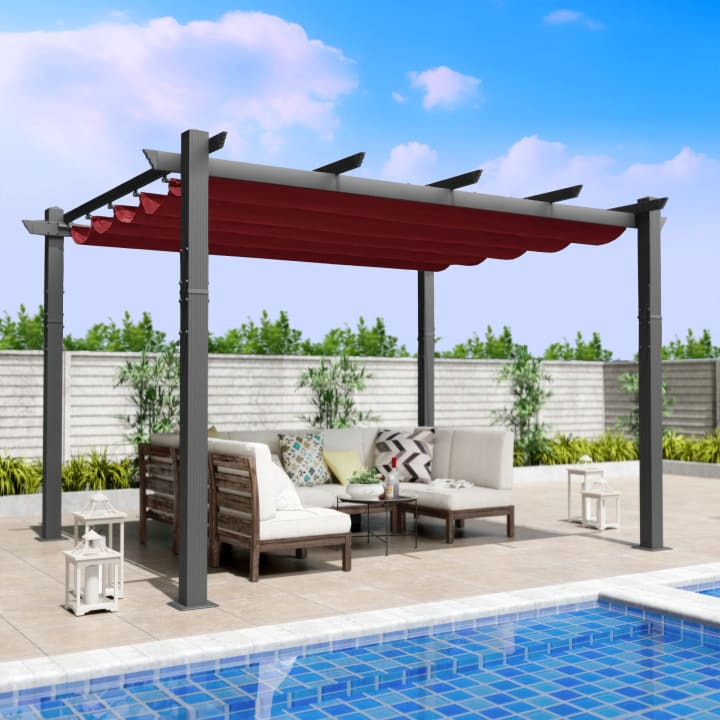 Morgan Outdoor 10' x 12' Extra-Large Aluminum Frame Pergola with Sunshade Canopy